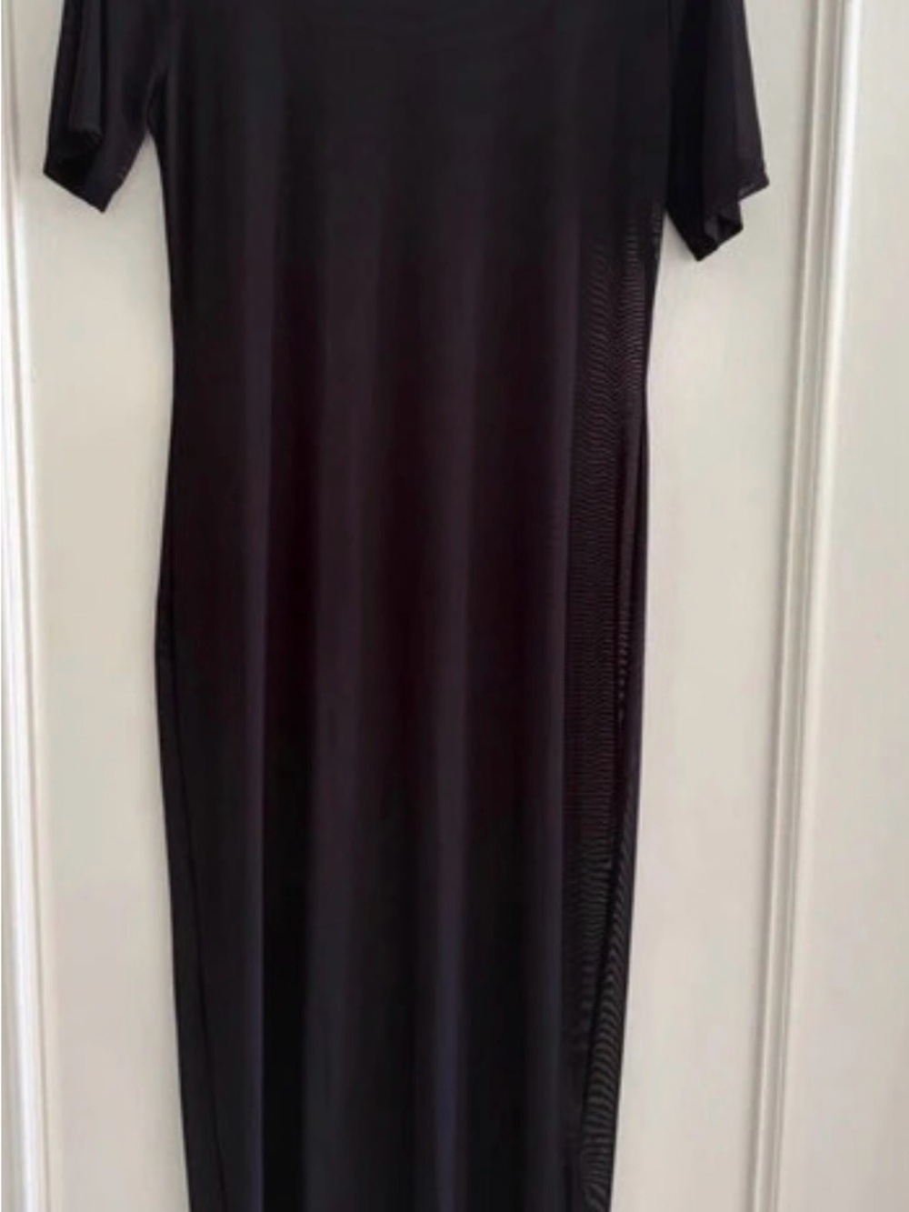 Black Short-Sleeve Sheer Mesh Maxi Dress